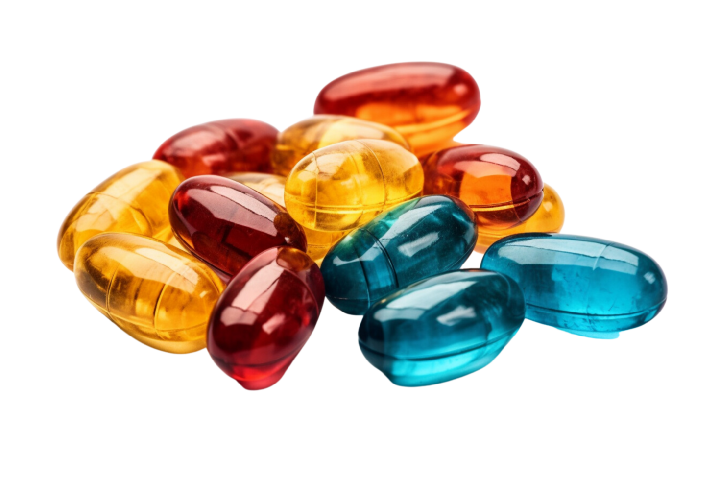 ai-generated-group-of-vitamin-supplement-pills-or-drugs-for-treatment-on-transparent-background-free-png